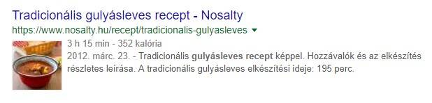 Keresési találat strukturált adatokkal
